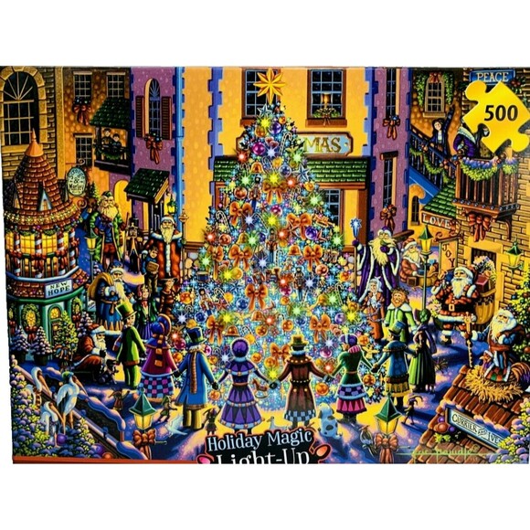 Dowdle Holiday Magic Light-Up Puzzle 500 pc Christmas Tree Santas 30 LED Sealed - Picture 3 of 11